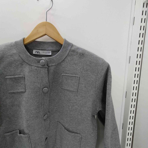 ザラ ZARA プレーンニットジャケット パデッドショルダー レディース import:M