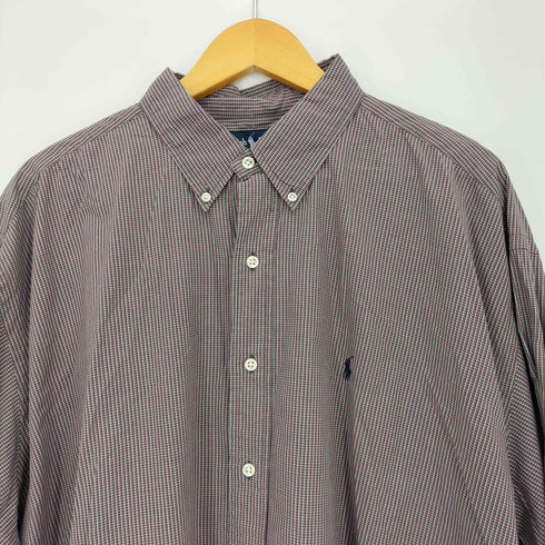 ラルフローレン RALPH LAUREN 90s BLAKE ミジンチェック ポニー刺繍 長袖ボタンダウンシャツ メンズ import:XXL