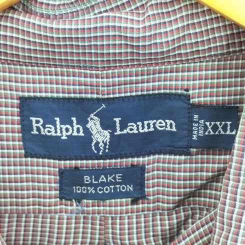 ラルフローレン RALPH LAUREN 90s BLAKE ミジンチェック ポニー刺繍 長袖ボタンダウンシャツ メンズ import:XXL