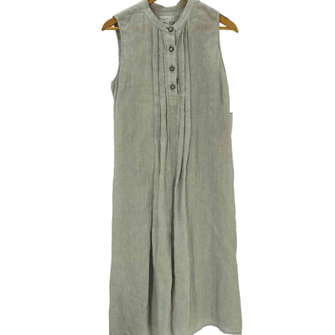 アニエスベー agnes b. PARIS grey linen bustier tula dress 麻 リネン 100% ノースリーブ プリーツ ピンタック ロング ワンピース レディース EUR:40