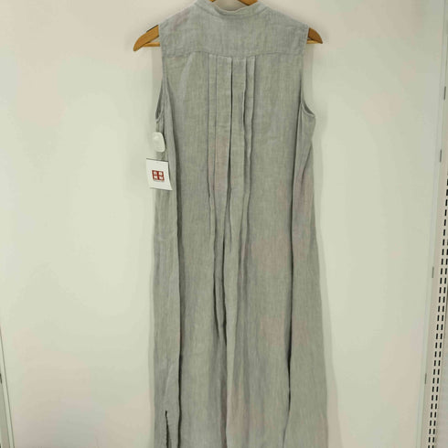 アニエスベー agnes b. PARIS grey linen bustier tula dress 麻 リネン 100% ノースリーブ プリーツ ピンタック ロング ワンピース レディース EUR:40