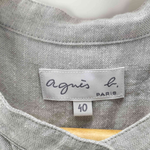 アニエスベー agnes b. PARIS grey linen bustier tula dress 麻 リネン 100% ノースリーブ プリーツ ピンタック ロング ワンピース レディース EUR:40