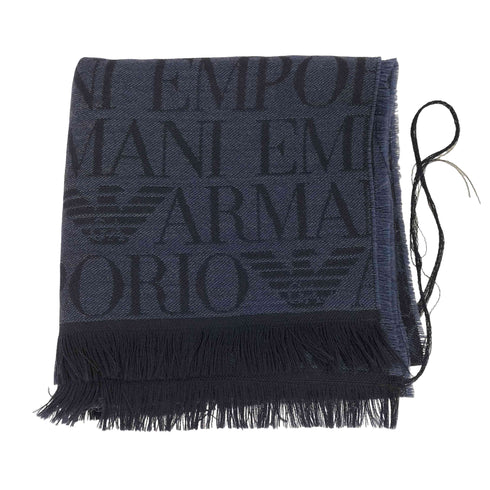 エンポリオアルマーニ EMPORIO ARMANI ロゴ刺繍 フリンジ ウールマフラー メンズ