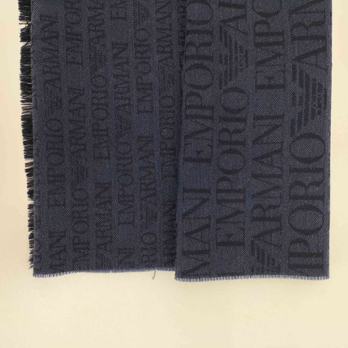 エンポリオアルマーニ EMPORIO ARMANI ロゴ刺繍 フリンジ ウールマフラー メンズ