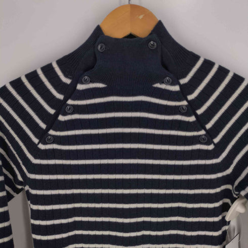 ラルフローレン RALPH LAUREN オープンネック モックネック ネコ目ボタン ボーダーニット レディース import:M