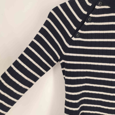 ラルフローレン RALPH LAUREN オープンネック モックネック ネコ目ボタン ボーダーニット レディース import:M