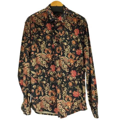 ザラ ZARA RELAXED FIT 花柄 ベロア L/S シャツ メンズ import:L