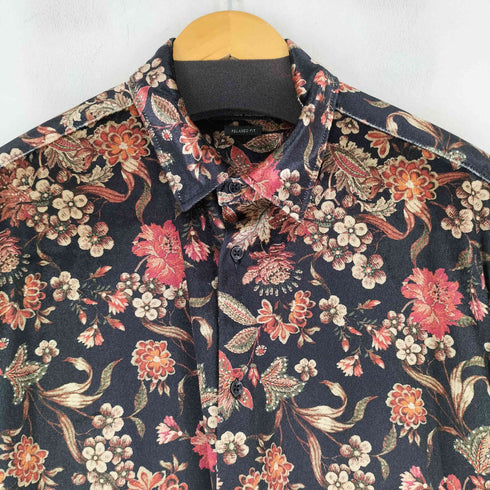 ザラ ZARA RELAXED FIT 花柄 ベロア L/S シャツ メンズ import:L