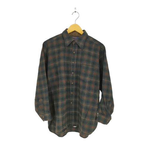 ペンドルトン PENDLETON 70S USA製 襟裏キルティング ウール チェック柄 シャツ メンズ import:XL