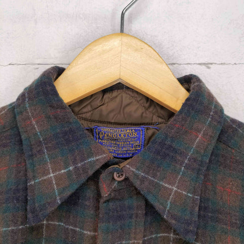 ペンドルトン PENDLETON 70S USA製 襟裏キルティング ウール チェック柄 シャツ メンズ import:XL