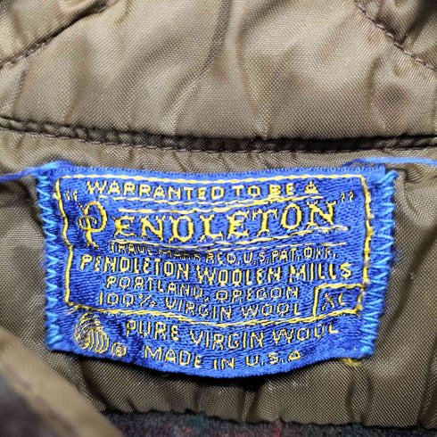 ペンドルトン PENDLETON 70S USA製 襟裏キルティング ウール チェック柄 シャツ メンズ import:XL