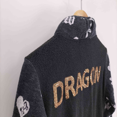 DANCE WITH DRAGON 裏起毛 クロス スカル バックスパンコール フリースジャケット レディース JPN:3