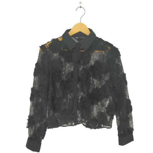 ザラ ZARA フラワーレースシースルーシャツ レディース import:XS