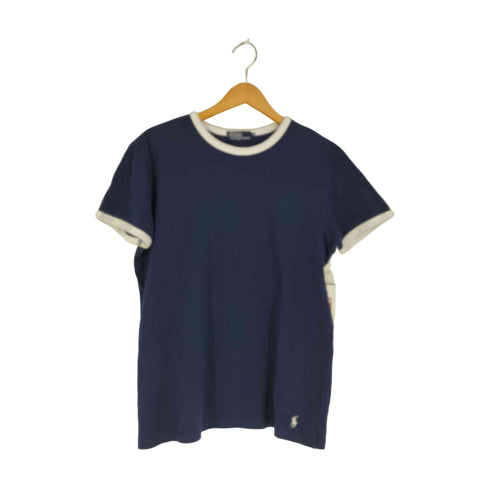 ポロバイラルフローレン Polo by RALPH LAUREN 裾ロゴ ツートン リンガーTシャツ レディース import:M