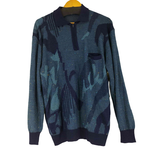 Tumelux フランス製 総柄 ハーフジップ ニットポロシャツ メンズ JPN:5