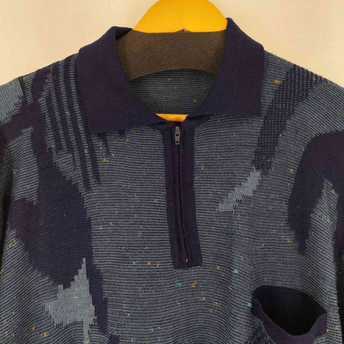 Tumelux フランス製 総柄 ハーフジップ ニットポロシャツ メンズ JPN:5