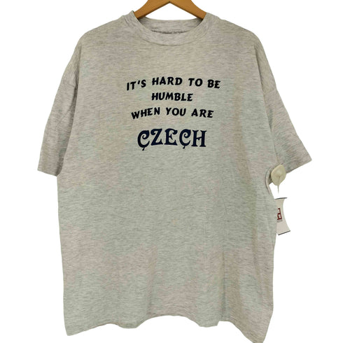 ヘインズ Hanes 90s USA製 BEEFY 袖裾シングルステッチ メッセージプリント 霜降り クルーネック半袖Tシャツ メンズ import:XL