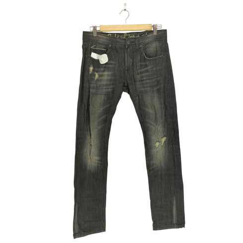 CULT OF INDIVIDUALITY ダメージブジップフライブラックデニムパンツ import メンズ W30 L33