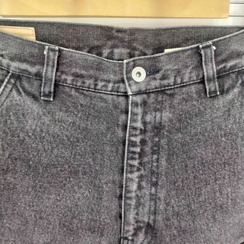 ダブルニーブラックデニムパンツ メンズ 76