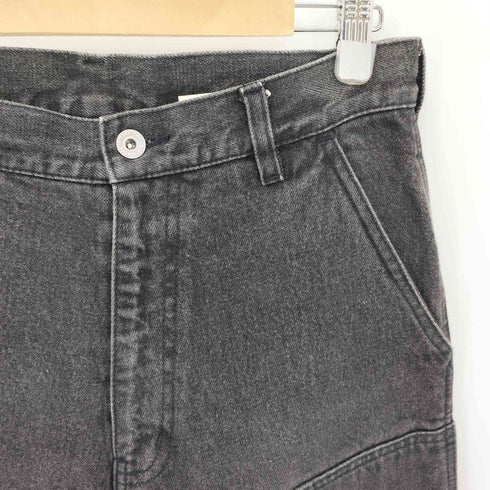 ダブルニーブラックデニムパンツ メンズ 76