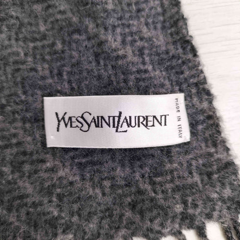 イヴサンローラン Yves Saint Laurent 90s イタリア製 OLD 総柄 ロゴ刺繍 ウール フリンジマフラー メンズ