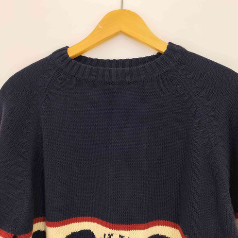 ステューシー Stussy 90s 紺タグ アニマル柄 ラグランスリーブ セーター メンズ import:L