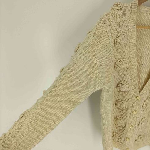 ピンクハウス PINK HOUSE 薔薇型 ボンボン クルーネック ニット カーディガン レディース