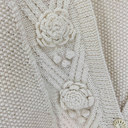 ピンクハウス PINK HOUSE 薔薇型 ボンボン クルーネック ニット カーディガン レディース