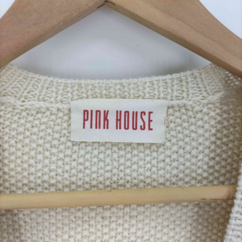 ピンクハウス PINK HOUSE 薔薇型 ボンボン クルーネック ニット カーディガン レディース