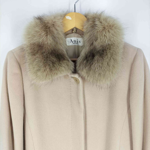ANIS アンゴラ混ウール フォックスファー ベルテッド ステンカラーコート レディース JPN:L