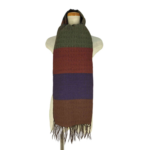 アニオナ AGNONA イタリア製 ボーダー フリンジ アルパカ混ウール マフラー レディース