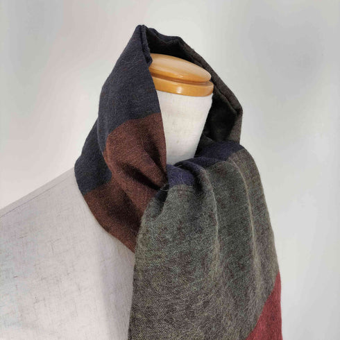 アニオナ AGNONA イタリア製 ボーダー フリンジ アルパカ混ウール マフラー レディース