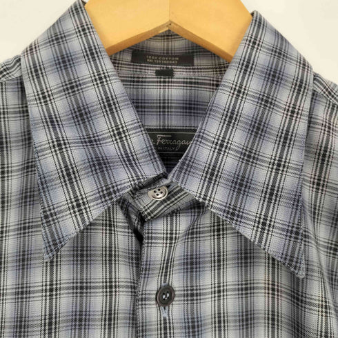 サルヴァトーレフェラガモ Salvatore Ferragamo イタリア製 チェック柄 コットン レギュラーカラー シャツ メンズ import:S