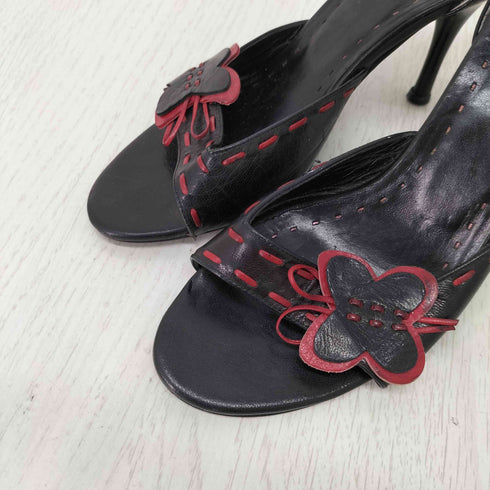 モスキーノ MOSCHINO 花 ステッチデザイン ヒールサンダル レディース 35 1/2