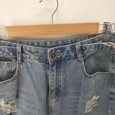 ダメージワイドデニムパンツ レディース