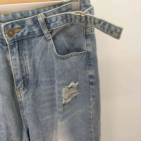 ダメージワイドデニムパンツ レディース