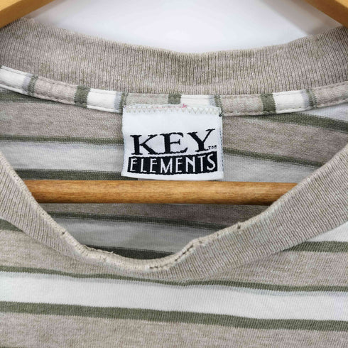 90s KEY ELEMENTS ボーダー クルーネック Tシャツ 袖&裾 シングルステッチ メンズ