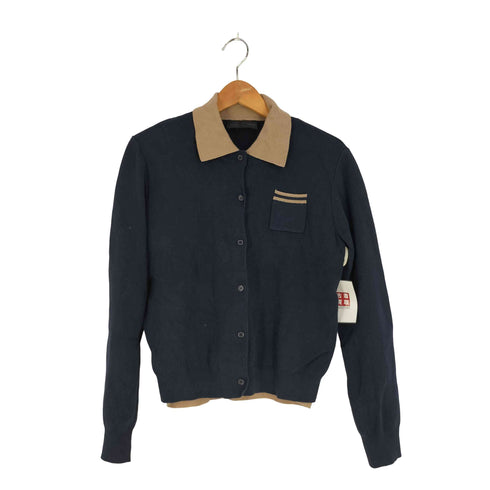 ザラ ZARA コントラストダブルレイヤーポロニットカーディガン レディース import:M