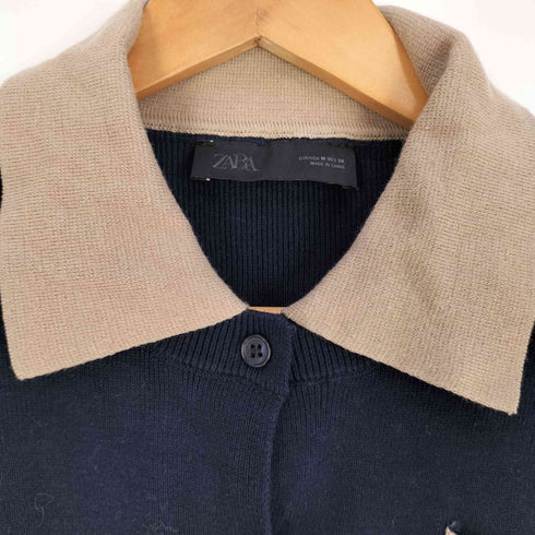 ザラ ZARA コントラストダブルレイヤーポロニットカーディガン レディース import:M