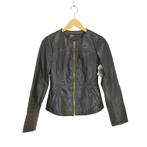 ザラ ZARA フェイクレザーノーカラージャケット レディース import:M