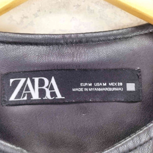 ザラ ZARA フェイクレザーノーカラージャケット レディース import:M
