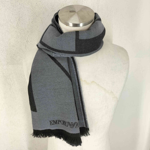 エンポリオアルマーニ EMPORIO ARMANI ロゴデザインウールアクリルマフラー メンズ
