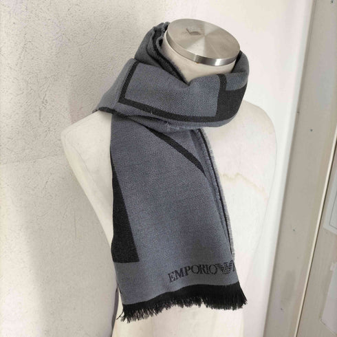エンポリオアルマーニ EMPORIO ARMANI ロゴデザインウールアクリルマフラー メンズ