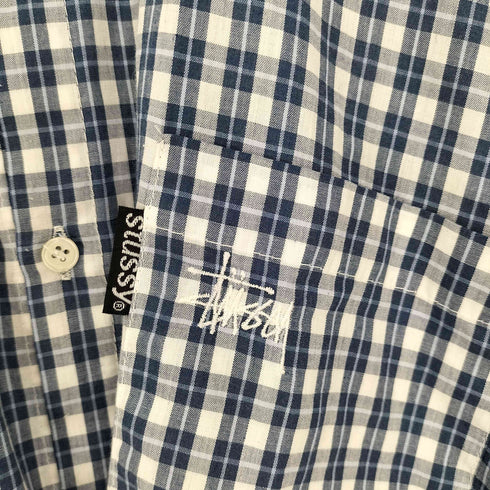 ステューシー Stussy 90S USA製 OLD 紺タグ チェック柄 ロゴ刺繍 S/S B.D シャツ メンズ import:L