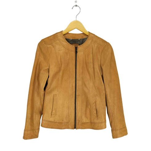 バナナリパブリック BANANA REPUBLIC lamb leather ラムレザーノーカラージャケット レディース S