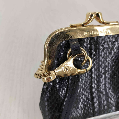 ドルチェアンドガッバーナ DOLCE&GABBANA チェーンストラップ付 パイソン がま口コインケース レディース