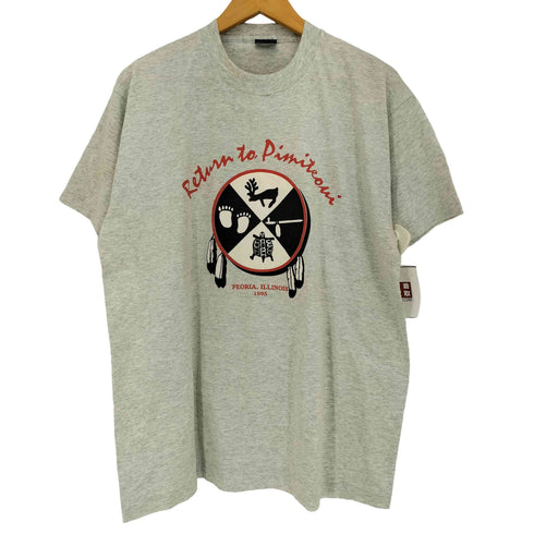 フルーツオブザルーム FRUIT OF THE LOOM 90s USA製 シングルステッチ コットンポリ 霜降り PEORIA ILLINOIS プリント 半袖Tシャツ メンズ import:XL