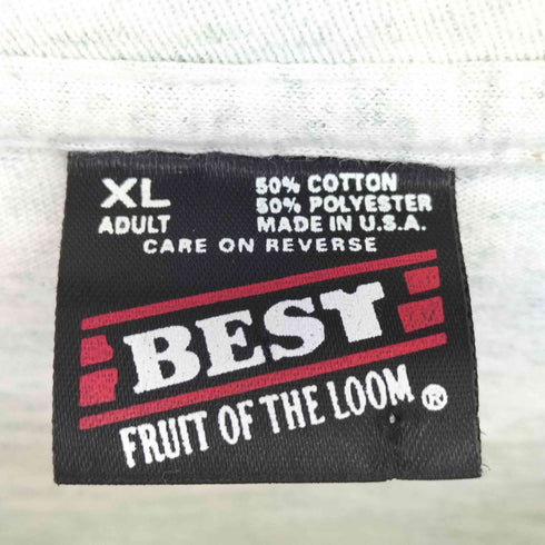 フルーツオブザルーム FRUIT OF THE LOOM 90s USA製 シングルステッチ コットンポリ 霜降り PEORIA ILLINOIS プリント 半袖Tシャツ メンズ import:XL