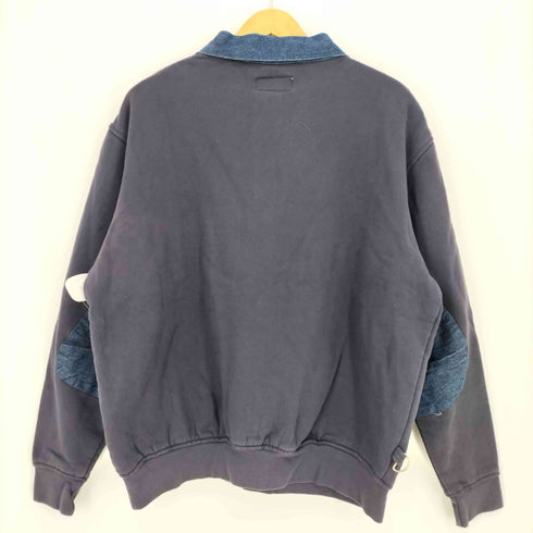HERO 247.COM 90-00s 襟デニム切替 エルボーパッチ ハーフジップスウェット プルオーバー メンズ import:XL
