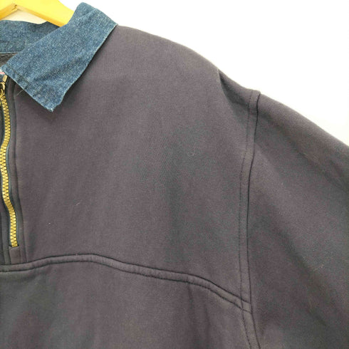 HERO 247.COM 90-00s 襟デニム切替 エルボーパッチ ハーフジップスウェット プルオーバー メンズ import:XL